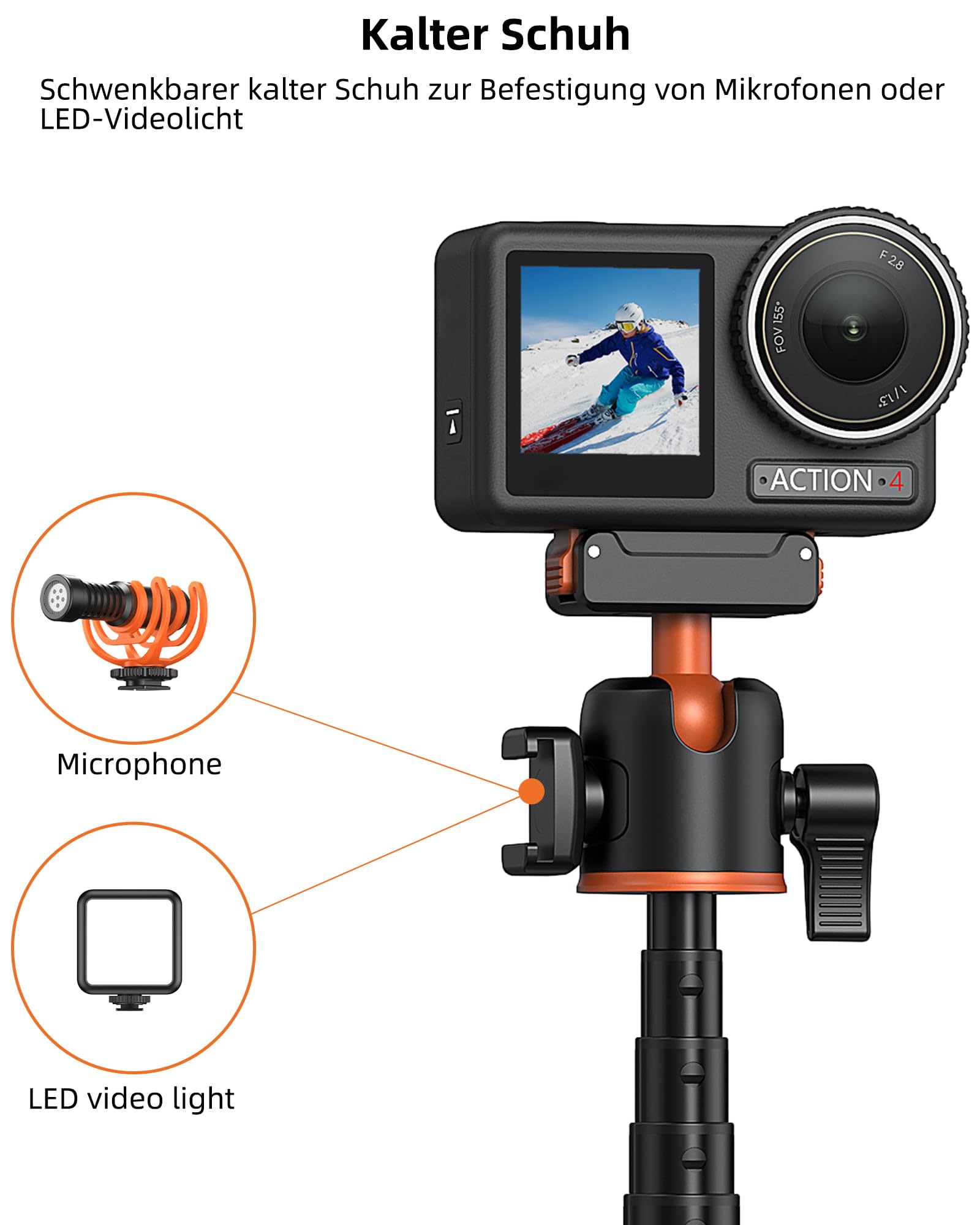 54 cm Selfie Stick Stativ für DJI Osmo Action 5 Pro/4/3, Osmo 360, 2-in-1 Kleines Tischstativ mit Kugelkopf & Verlängerungsstab, Reise Vlog Handgriff/Ausziehbares Einbeinstativ/Halterung/Zubehör