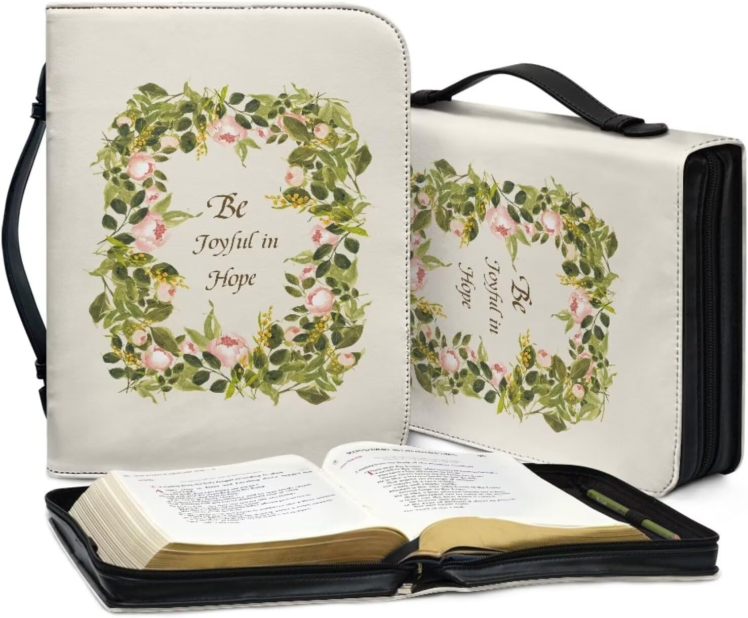 Flower Bud Bible Cover for Women with Durable Handle PU Leather Bible Carrying Case for Teen Girls Large Size Multi-Functional Organizer for Church Office Camping Shopping 2XL