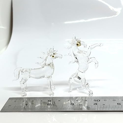 Miniatura 2 de 2 figuras en miniatura de caballos animales soplados a mano arte de vidrio transparente coleccionable, regalo coleccionable para decorar el hogar