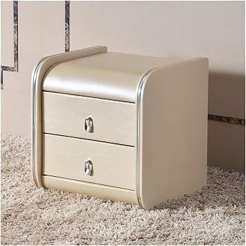 Bedside Nightstand with 2 Drawers for Small Spaces, Modern Small End Table with Faux Leather, Wood Bed Side Table for Bedroom, 40 * 46 * 48cmColorChampagne