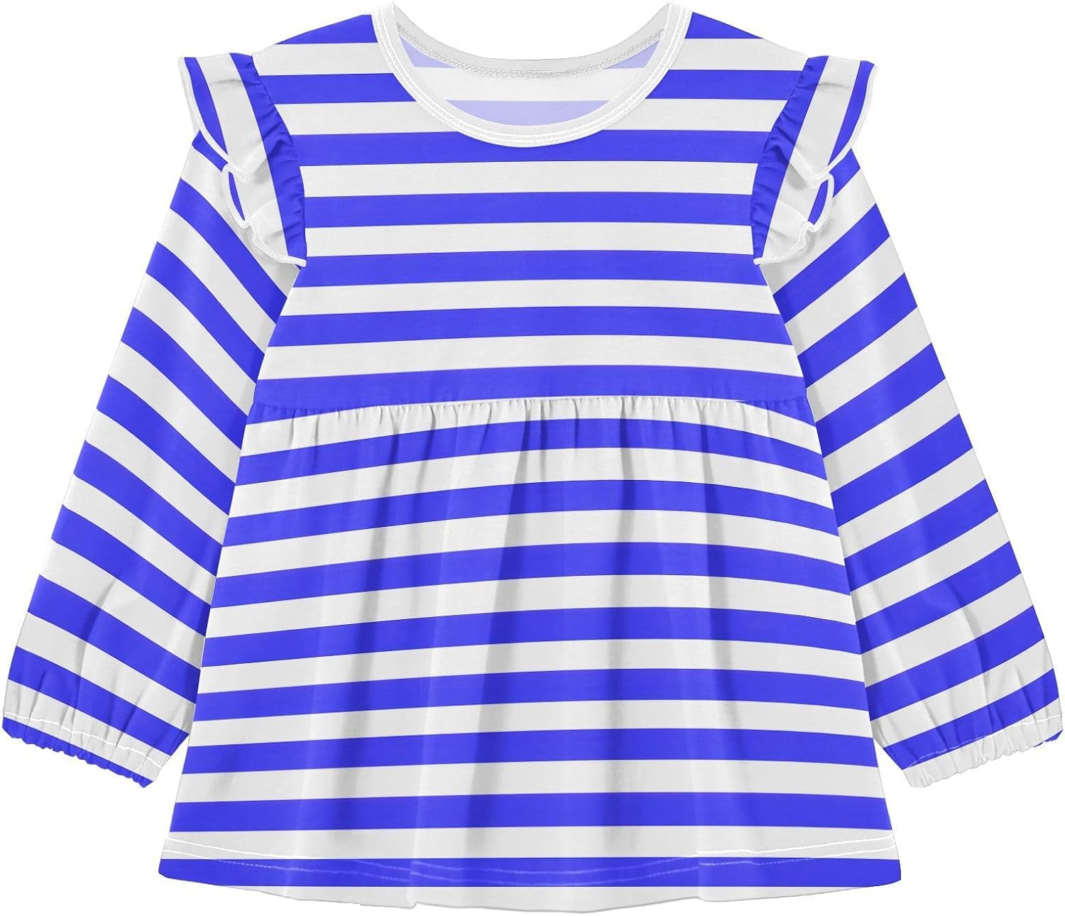 visesunny Toddler Clothes for Girls Navy Blue White Stripe Long Sleeve Fall Shirts Cotton Top with Ruffle Collar
