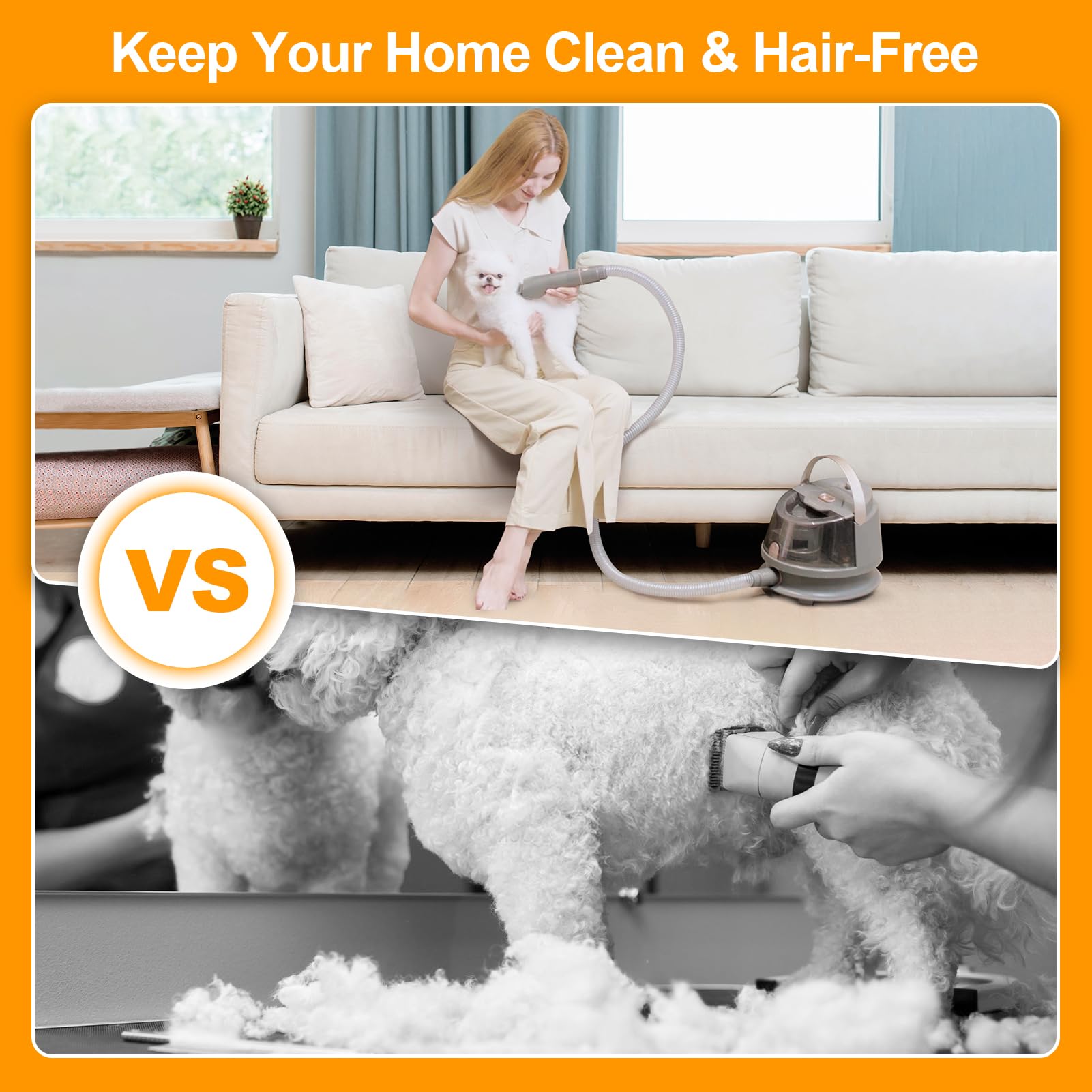 EFISDAY Dog Hair Vacuum & Grooming Kit, Hot Wind Suction 99.99% Pet Hair One-Piece Suction-Warm Blowing, 8 Grooming Tools Hair Vacuum 2.5L Large Dust Cup Home Pet Hair Grooming Vacuum Shedding Groomer