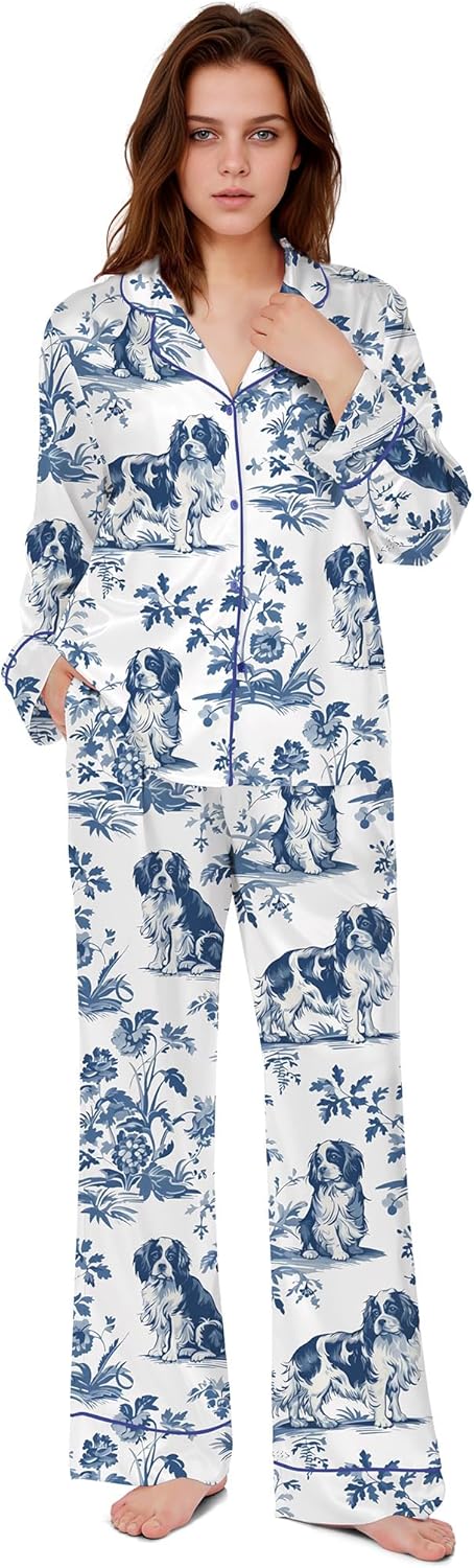 SHESHOW Satin Pajamas for Women Set Long Sleeve Button Down Animal Print Pjs Sets 2 Piece Loungewear Sleepwear XS-XXL - Image 6