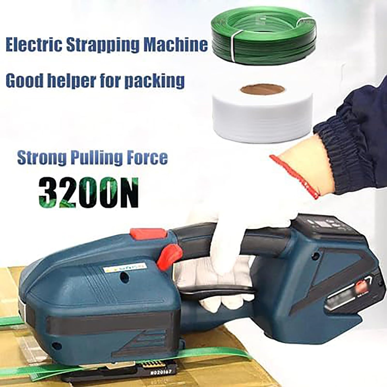 Machine de cerclage électrique, presse à main robuste avec écran LCD, batterie 4000 mAh, forte résistance à la traction 900-3200N pour emballage PP/PET