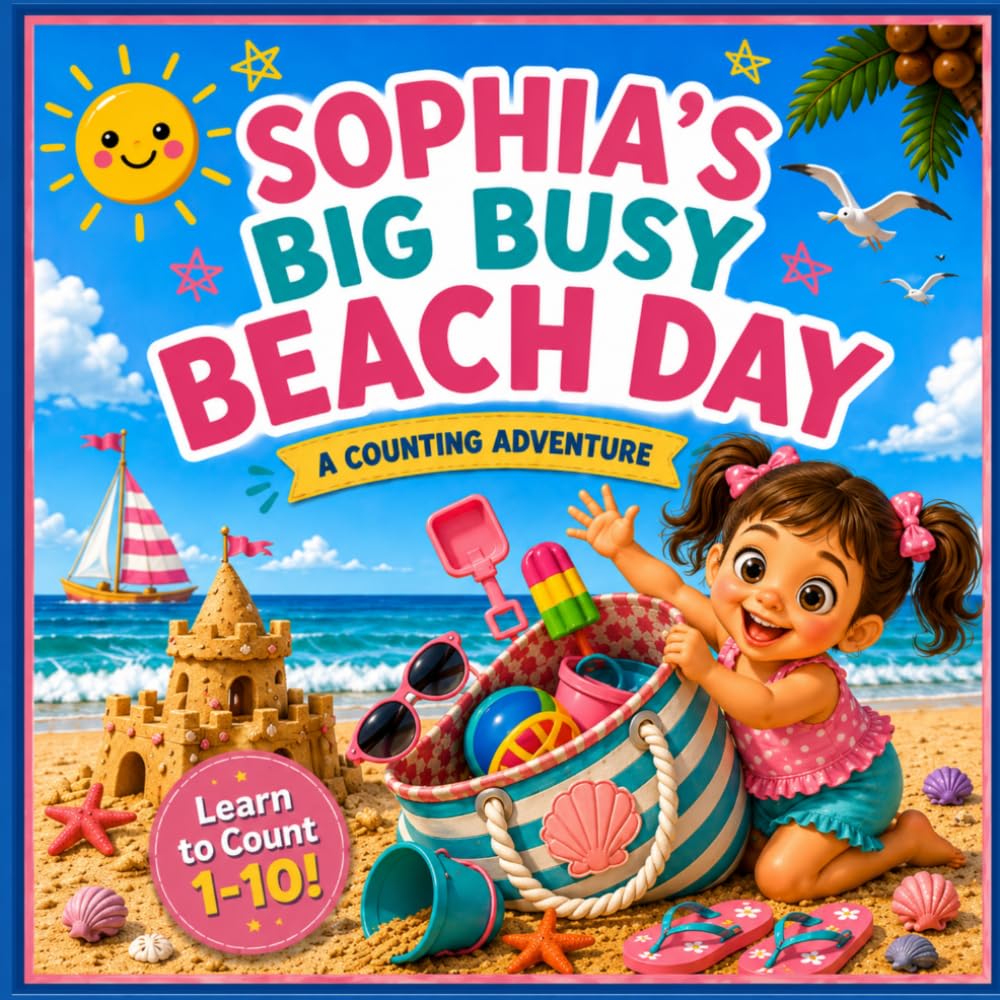 Sophia's Big Busy Beach Day: A Custom Name Counting Adventure from 1 to 10 | A Personalized Beach Gift for Girls Ages 2–6 (Three Hearts Personalized Book Series (SOPHIA))