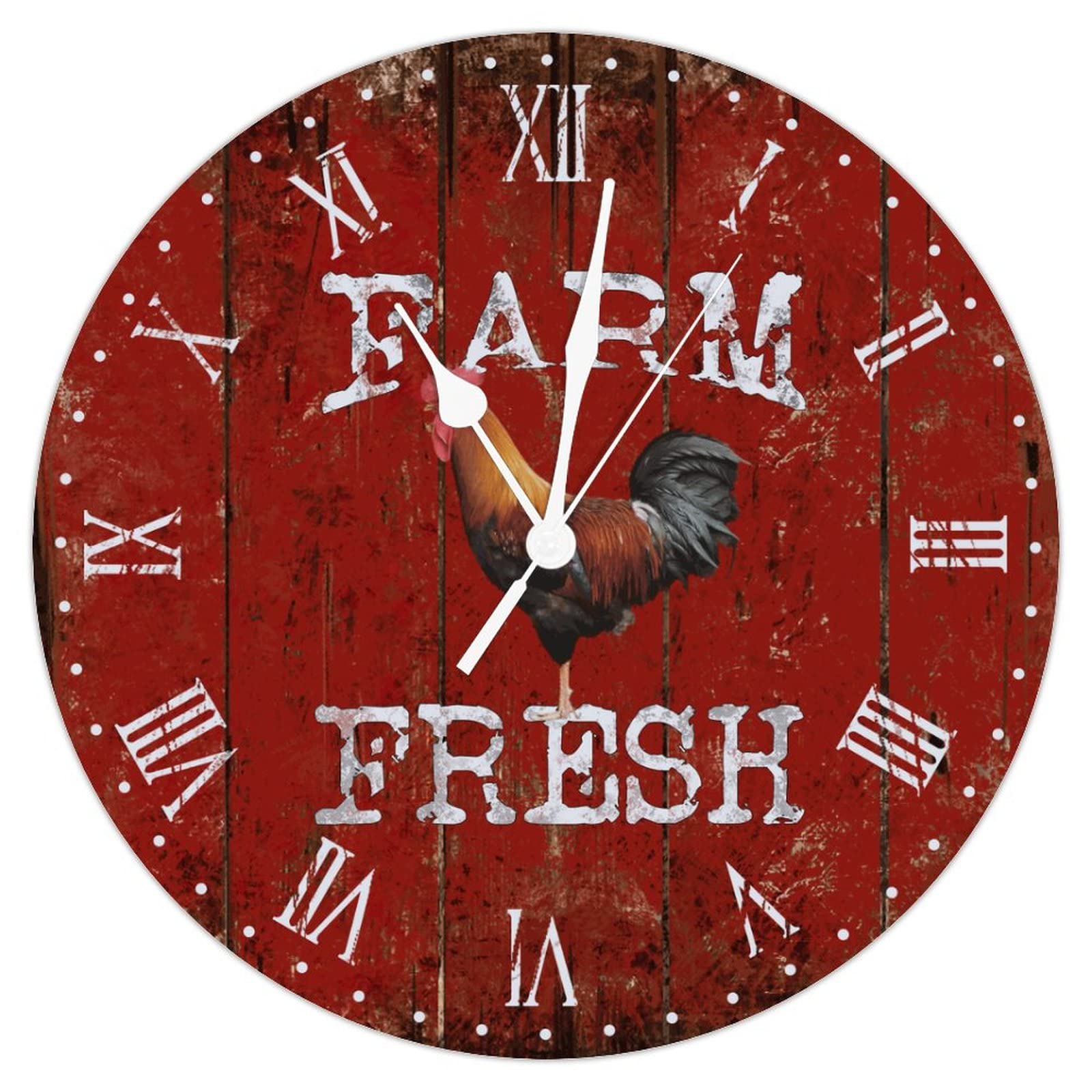 Horloge murale poulet rustique à pile pour décoration de maison de campagne