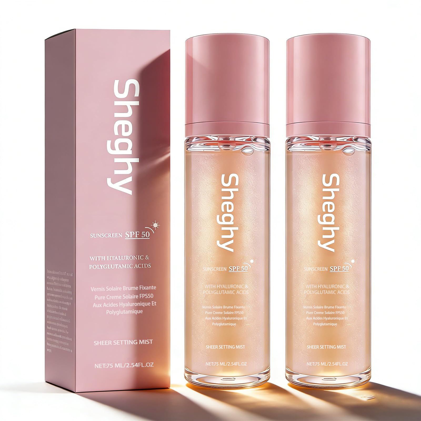 Sheghy Sunglaze Sheer Setting Mist Sunscreen SPF 50, Broad Spectrum Shimmering Body Oil Mist, Hydrating Makeup-Friendly Glow Spray, Reef-Safe,