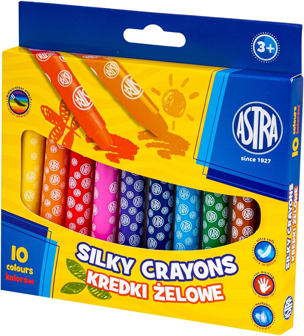 ASTRA Silky Gel Pencils, Twisting, Ultra-soft, 10 Colors, Round, Drawing & Painting, School Kids With Plastic Body, For Canvas & Paper, Multicolor