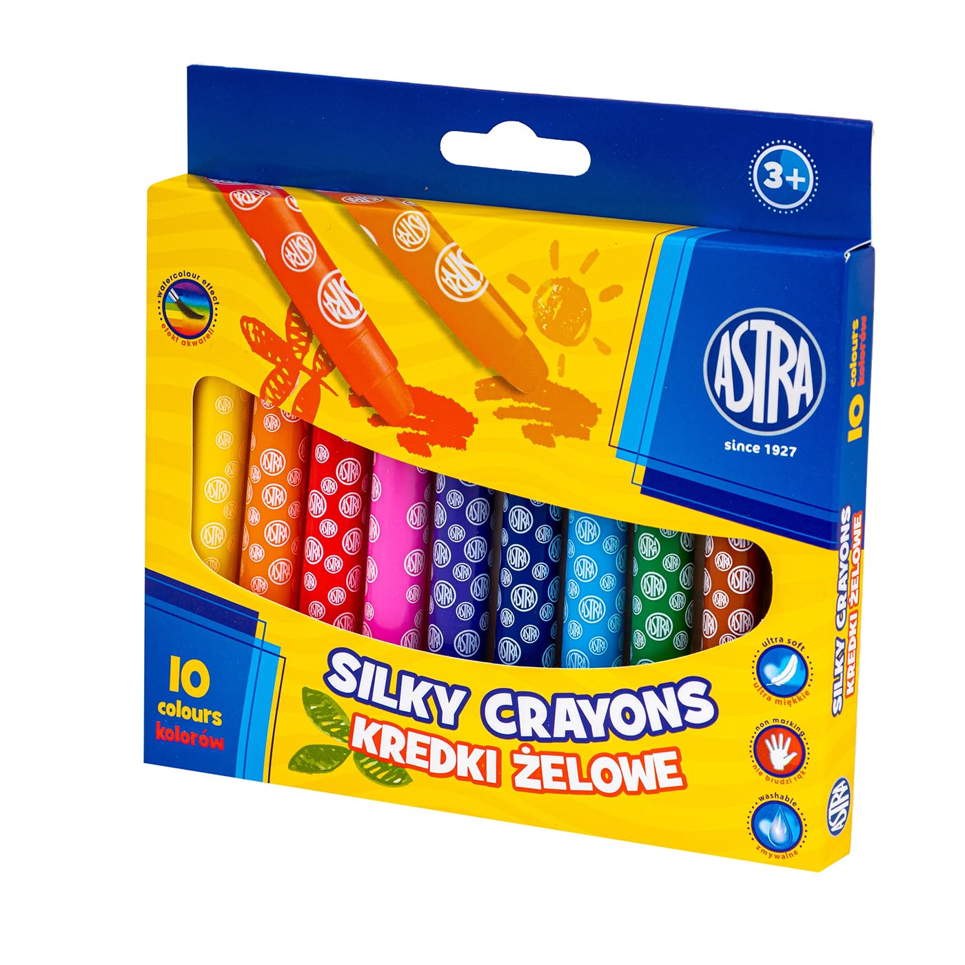 ASTRA Silky Kredki Żelowe, Wykręcane, Ultra-miękkie, 10 Kolorów, Okrągłe, Do Rysowania i Malowania, Dla Dzieci Szkolnych, Z Korpusem Plastikowym, Do Płótna i Papieru, Wielokolorowe