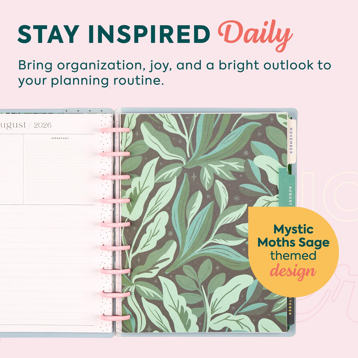 The Happy Planner Mystic Moths Sage Classic - Agenda de 12 meses con fecha de disco