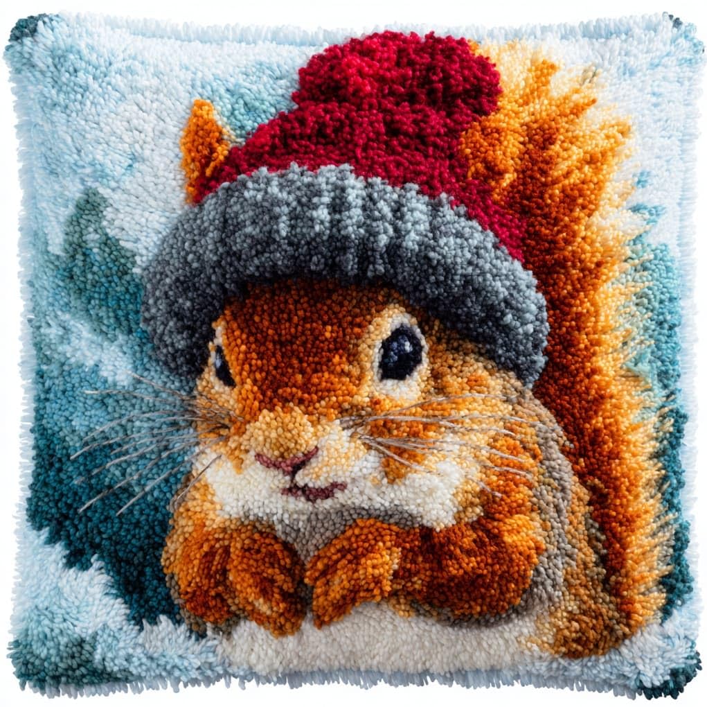 Wallustrioaw Squirrel Wearing A Hat Latch Hook Kit 17X17in,