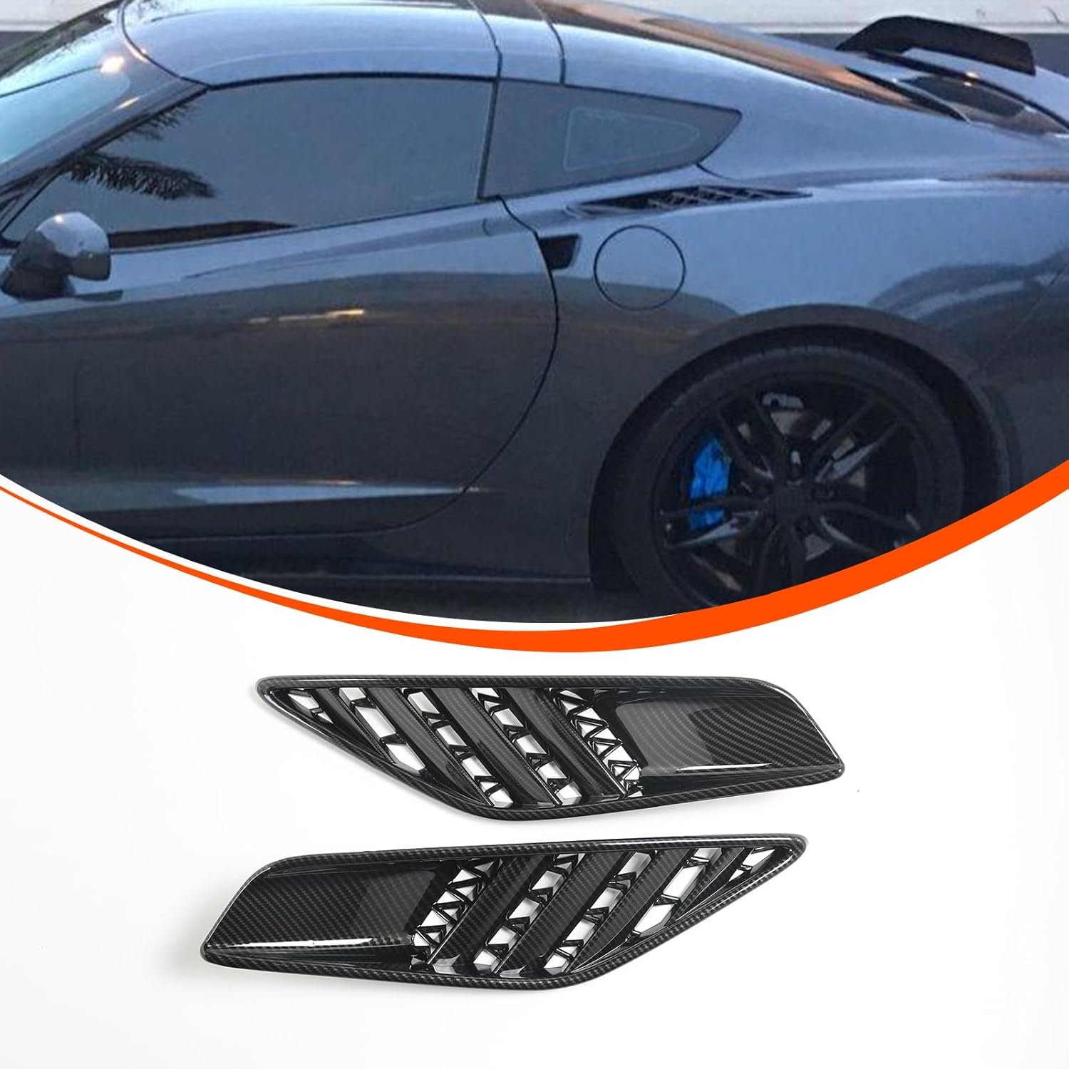 Rear Upper Quarter Panel Scoops Vents Compatible with Chevrolet Corvette Stingray C7 Z06 Z51 2014-2019, Rear Side Vents Trim Cover Accessories (Carbon Fiber Pattern)