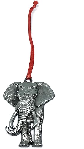 Adorno de Navidad de elefante con dije de peltre decorativo para vacaciones, viajes, zoológico, safari, selva, animales, decoraciones temáticas