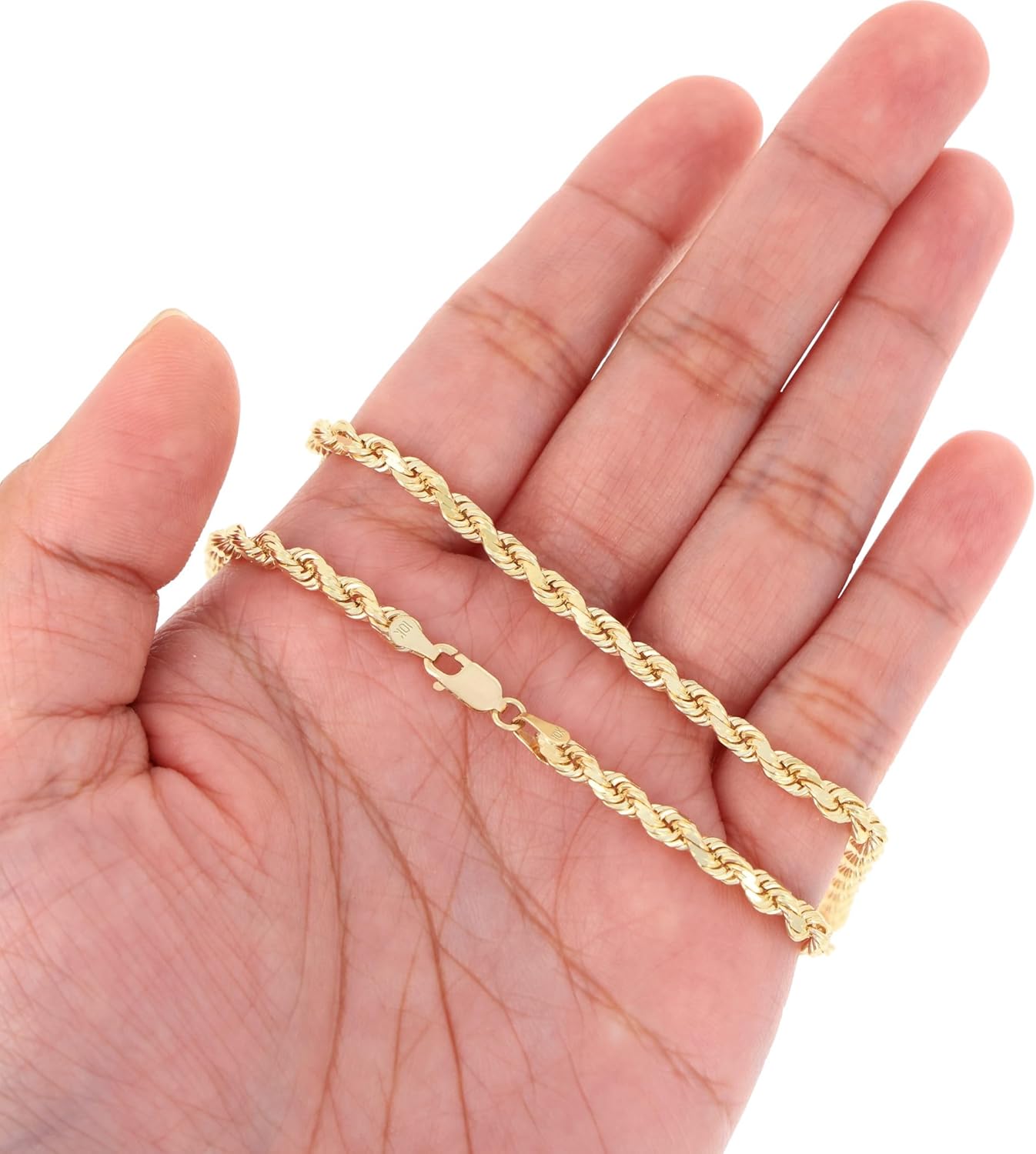 Nuragold 10k Real Yellow Gold 4mm Rope Chain Diamond Cut Necklace (16"-30") Italian Jewelry for Men & Women - Image 4