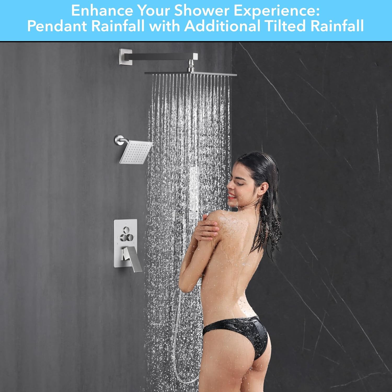 VANFOXLE Shower Faucet Set Brushed Nickel Shower System, Push Button Diverter Shower Faucet with 2 in 1 Handheld, Wall Mount 10 Inch Shower Head Increased Thickness with 6 Inch Shower Head