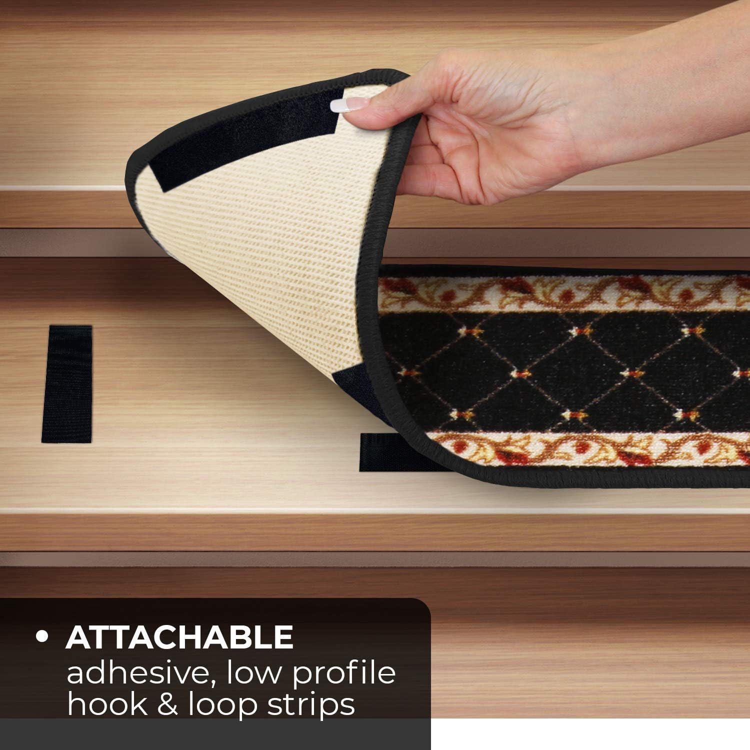 Bеѕt Prоmо House, Home and More Set of 15 Attachable Indoor Carpet Stair Treads - Traditional Trellis Lattice with Floral Border - Ebony Black - 8 Inches X 26 Inches Bеѕt Dеаl House, Home and More Set of 15 Attachable Indoor Carpet Stair Treads - Traditional Trellis Lattice with Floral Border - Ebony Black - 8 Inches X 26 Inches