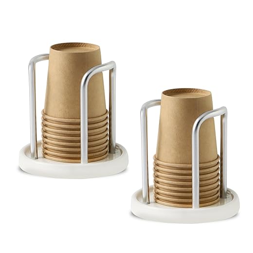 Dobbyby 2-Pack Bathroom Cup Dispenser - Ceramic Base and Aluminum Handles - Fit 3 oz Small Disposable Paper Cup Storage, Mouthwash Cups Holder for Rinsing Cups On Bathroom Vanity Countertops (Sliver)