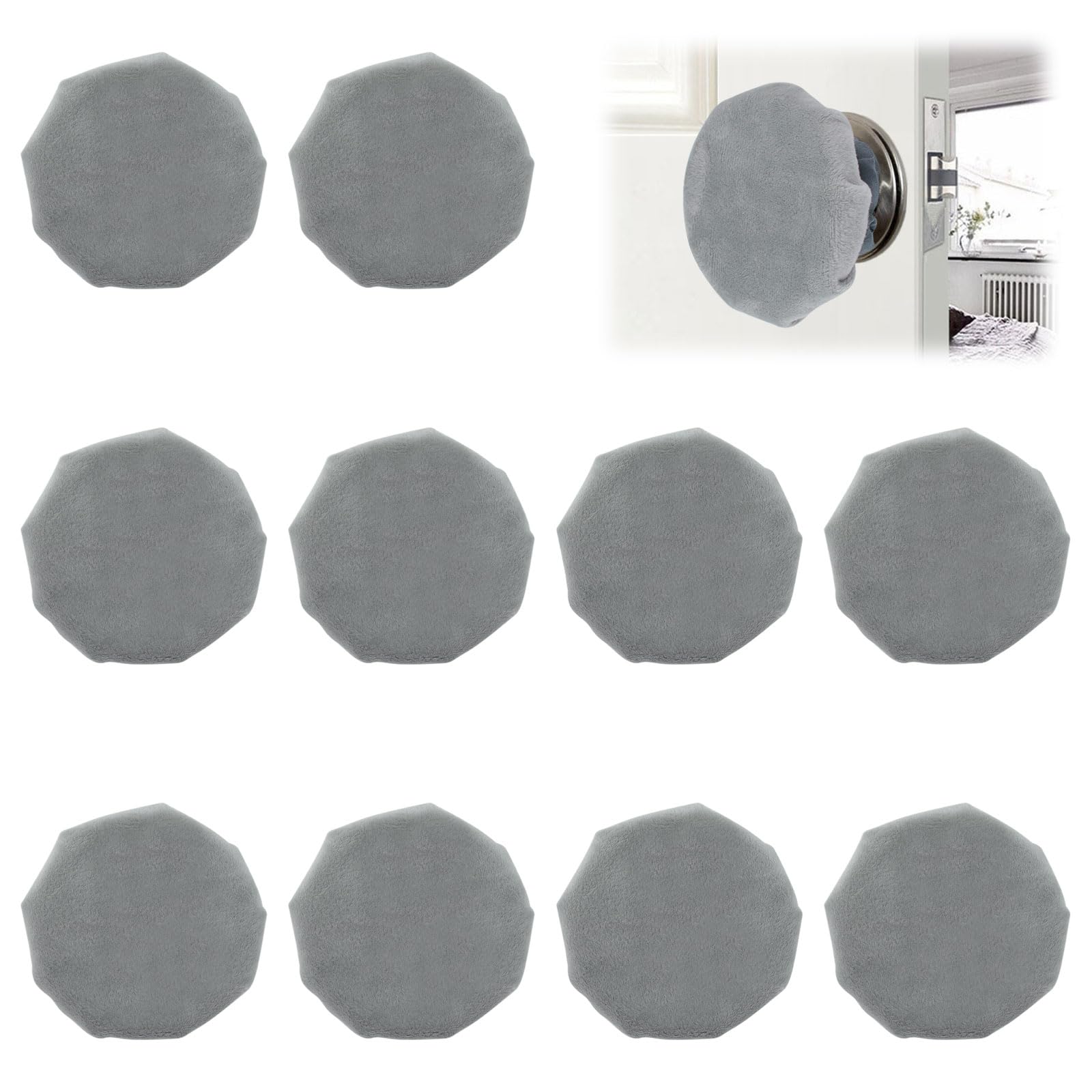 UFURMATE 10pcs Round Door Handle Cover, Washable Soft Velvet Glove for Door Handle Anti-Freeze Door Knob Protector(Gray) — image 1