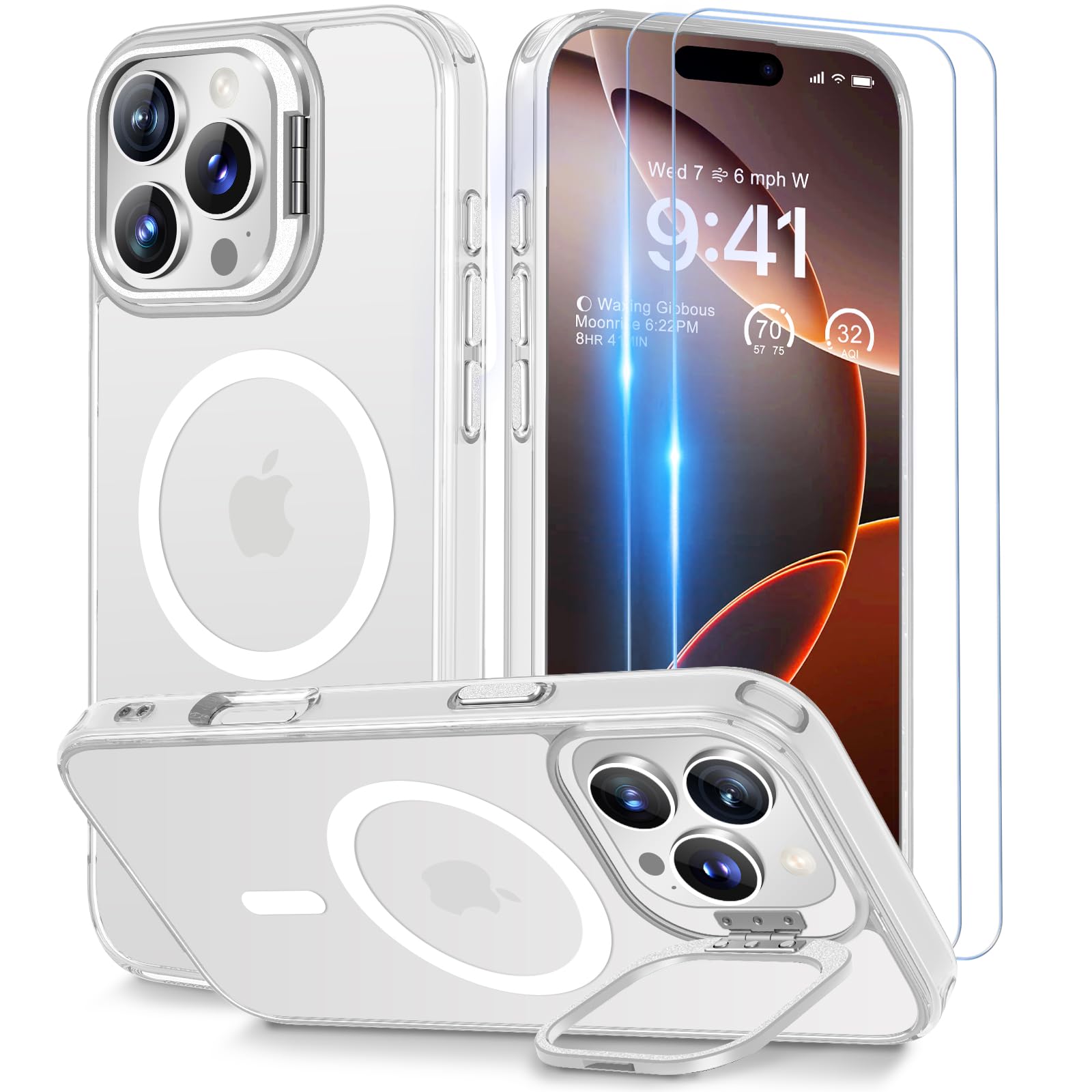 Beeasy for iPhone 16 Pro Max Case MagSafe Phone Case with 2 Screen Protectors and Stand