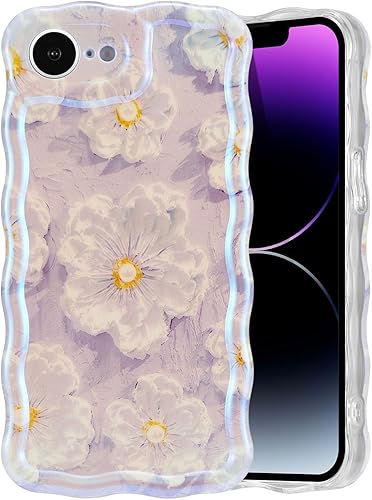 Miniatura 86 de EYZUTAK - Funda protectora de TPU para iPhone 12 Pro, estilo retro colorido, diseño láser brillante de pintura al óleo, estampado floral, borde Azul