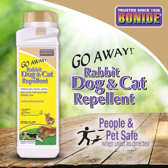 Bonide Go Away! Rabbit, Dog, Cat Repellent Granules, 1 lb Ready-to-Use, Keep Dogs off Lawn, Garden, Mulch & Flower Beds