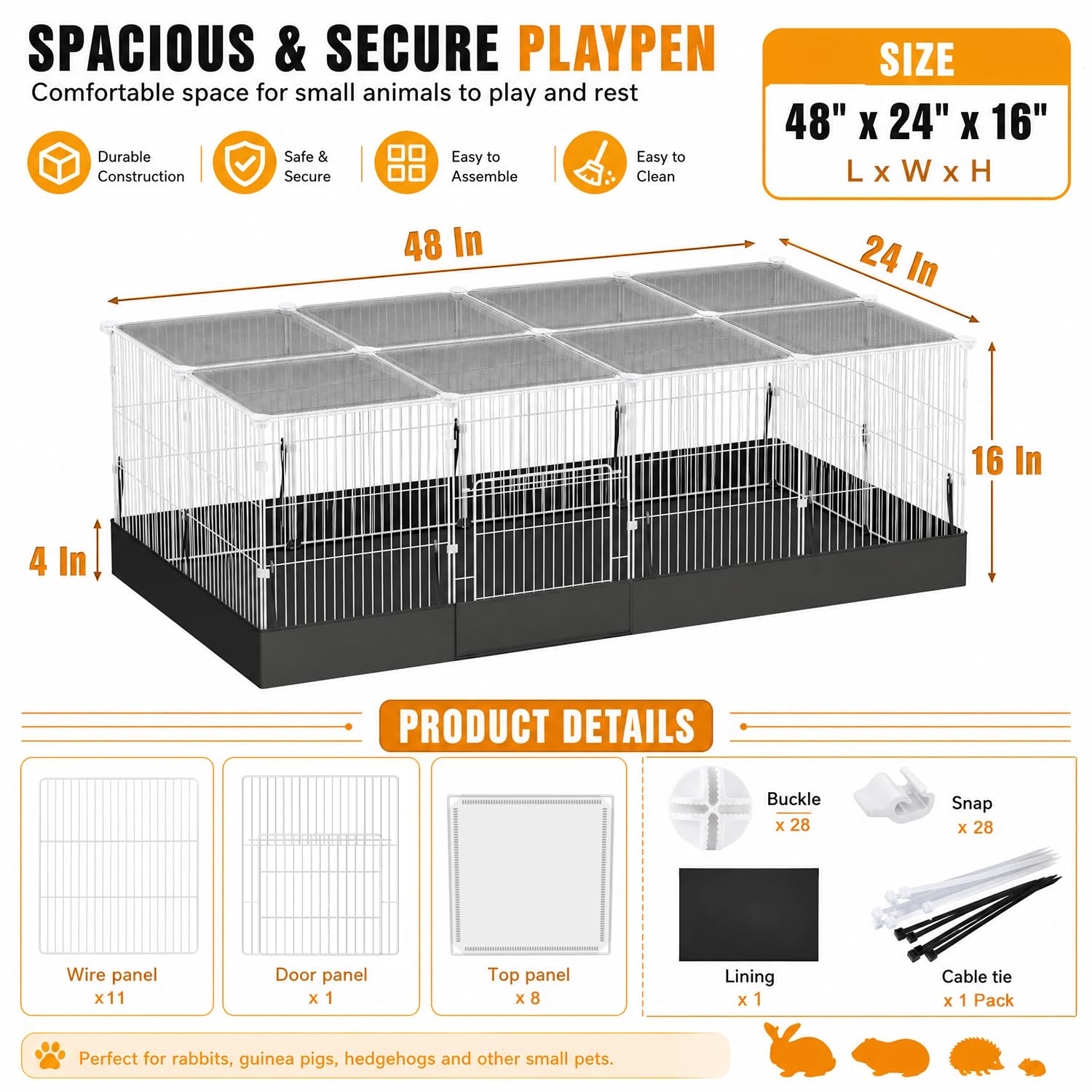 Guinea Pig Cage - Escape-Proof & Waterproof -7