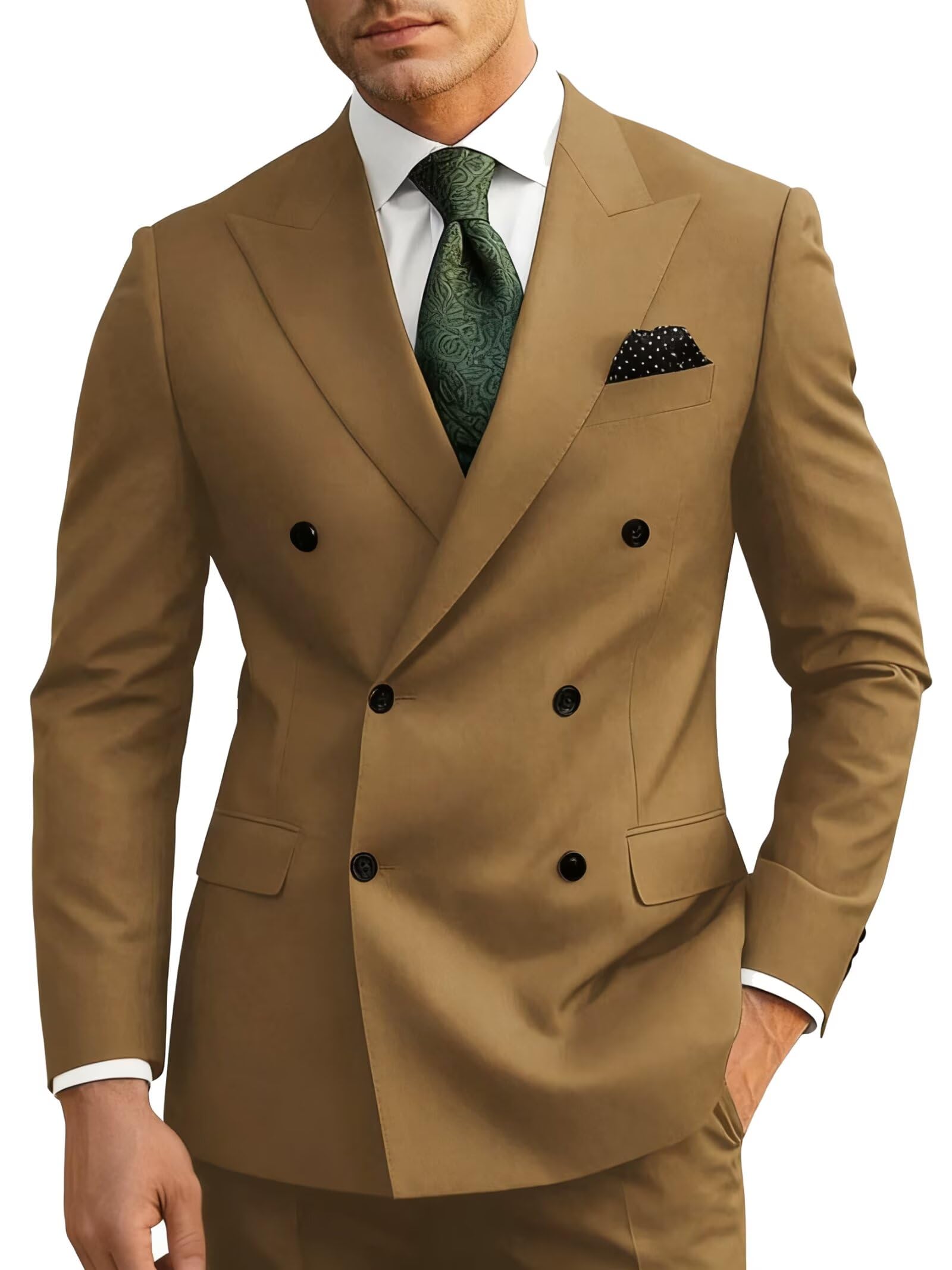 Wangyue Mens Suits Double Breasted Suit Men Slim Fit 2 Piece Wedding Prom Double Breasted Blazer Groom Suit Pants Sets