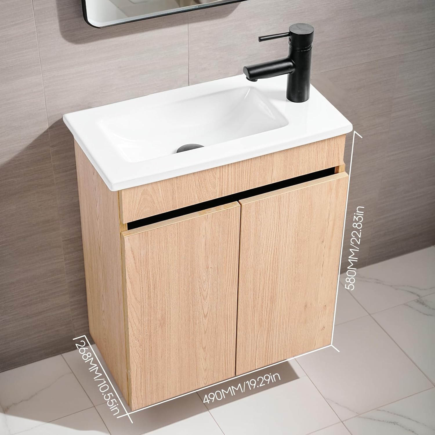 NUESTRA VIDA Mueble de Baño Pequeño Compact Suspendido 51×27×60 cm, Lavabo con Mueble bajo Lavabo en Roble/Blanco, Conjunto de Mueble de baño, para Invitados, Sin Grifo