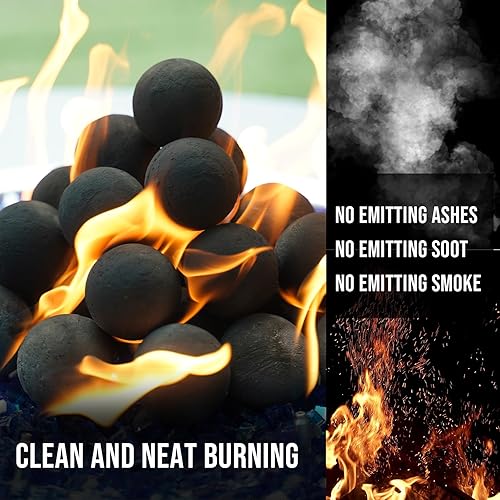 Miniatura 29 de Skyflame Juego de 6 bolas de fuego de cerámica, juego de 6 piedras redondas para fogatas o accesorios de chimeneas de interior y exterior, 5 Gris