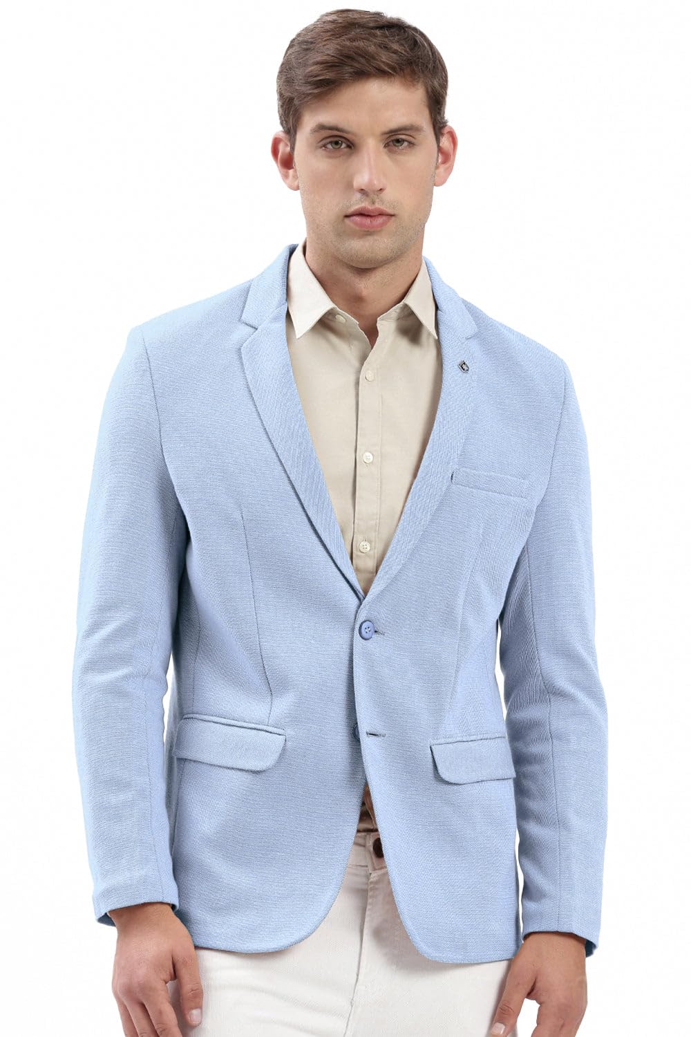 Men's Blue Single-Breasted Slim Fit Blazer with Notched Lapel-EX-3021-1_Blue-image-43