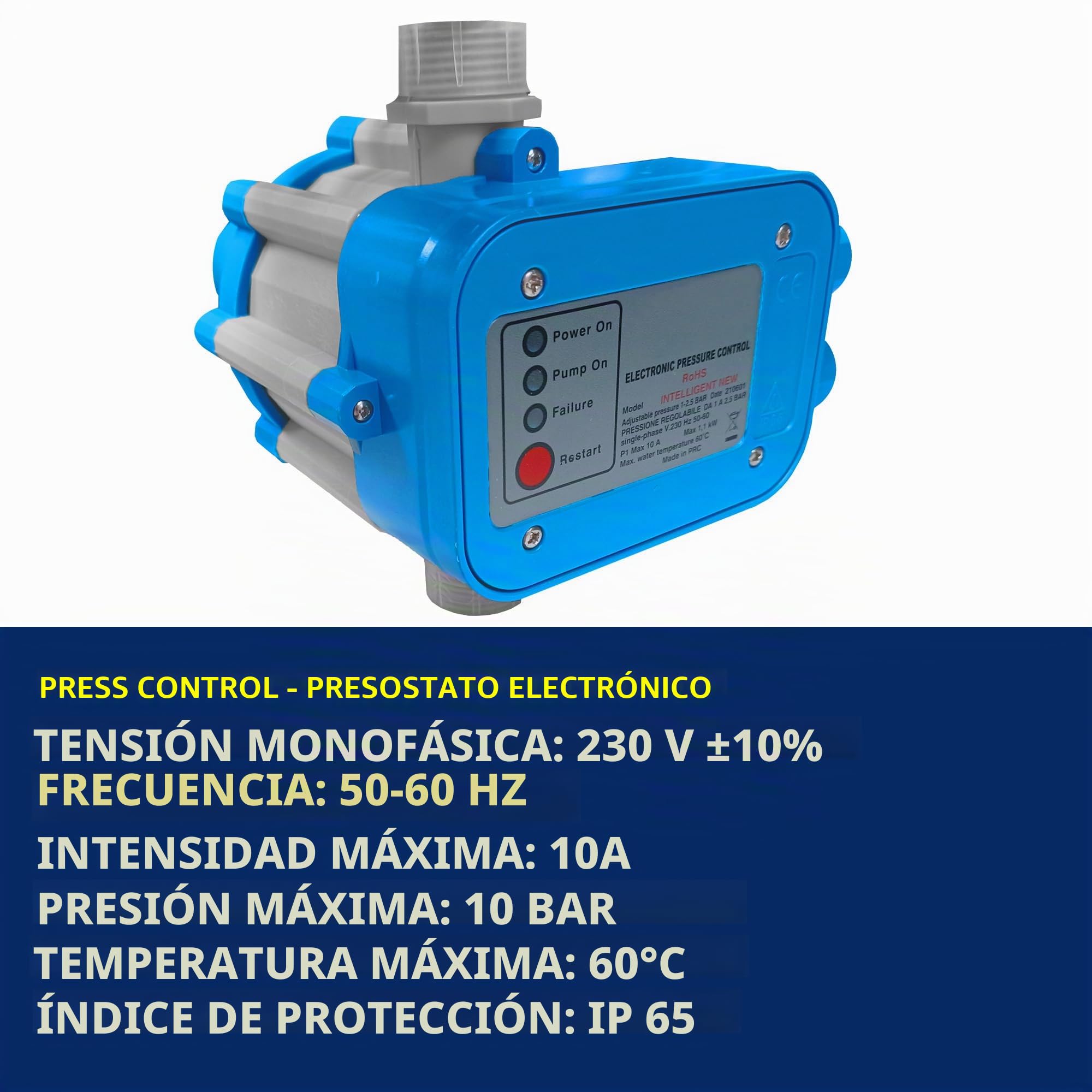 ESTO Depósito de agua potable cuadrado de 100 l, 200 l, 300 l, rectangular, de polietileno para recogida de agua, depósito exterior azul, para uso fuera del suelo, 100 l/bomba + control de presión