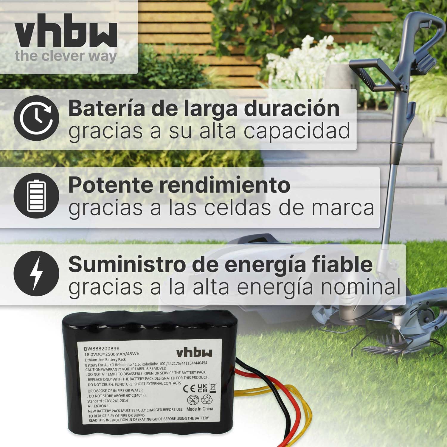 vhbw Batería Compatible con Kärcher RLM4 Robot cortacésped (2500 mAh, 18 V, Li-Ion)