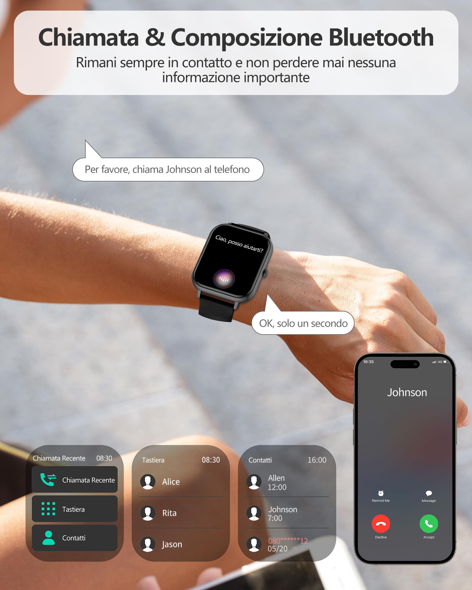 Smartwatch Donna Uomo,1.83" Orologio Smartwatch con Effettua/Risposta Chiamate, Sonno/SpO2/Cardiofrequenzimetro/Contapassi, 110+ Modalità Sportive, IP68 Impermeabile Fitness Tracker per iPhone&Android