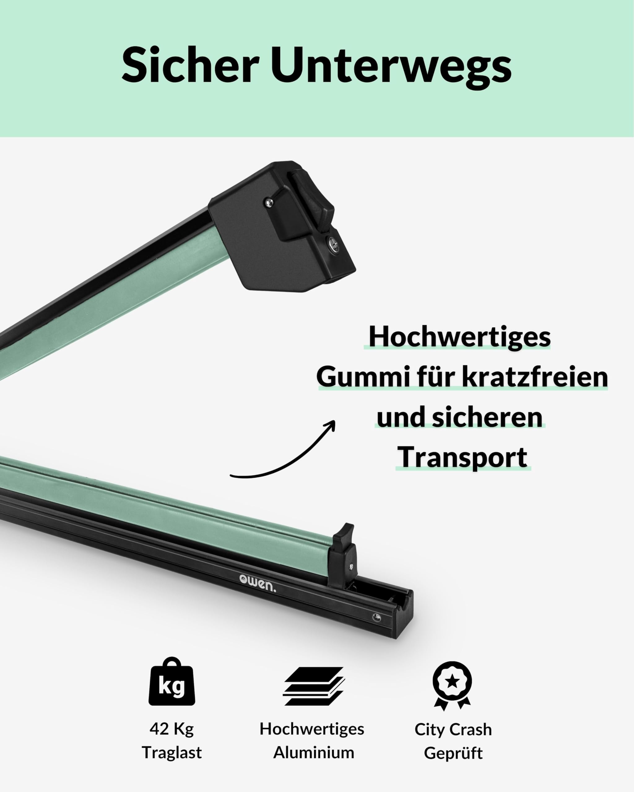 Owen Skiträger Advanced Schwarz – Aluminium Dachträger Aufsatz für 4 Paar Ski & 2 Snowboards – Abschließbar & City-Crash Zertifiziert – Robuster Skihalter (60 cm Breite