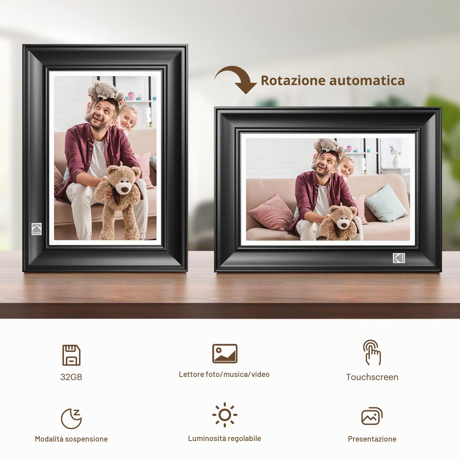 Cornice digitale WIFI 10.1 Pollici, 1920 * 1200 IPS Touch Screen, portafoto digitale con Auto-rotazione, Calendario, Sveglia,tempo metereologico