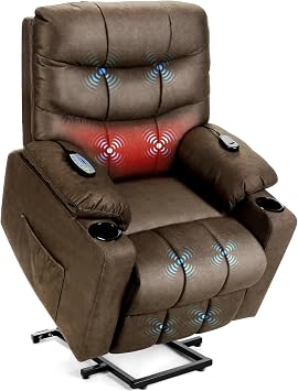 Himimi Power Lift Recliner Chair for Elderly with Heat & Massage, High-Resilience Padding, Wide Back and Seat Reclining Sofa Chair with Cup Holders and Pockets, Easy Assembly and Operation Brown