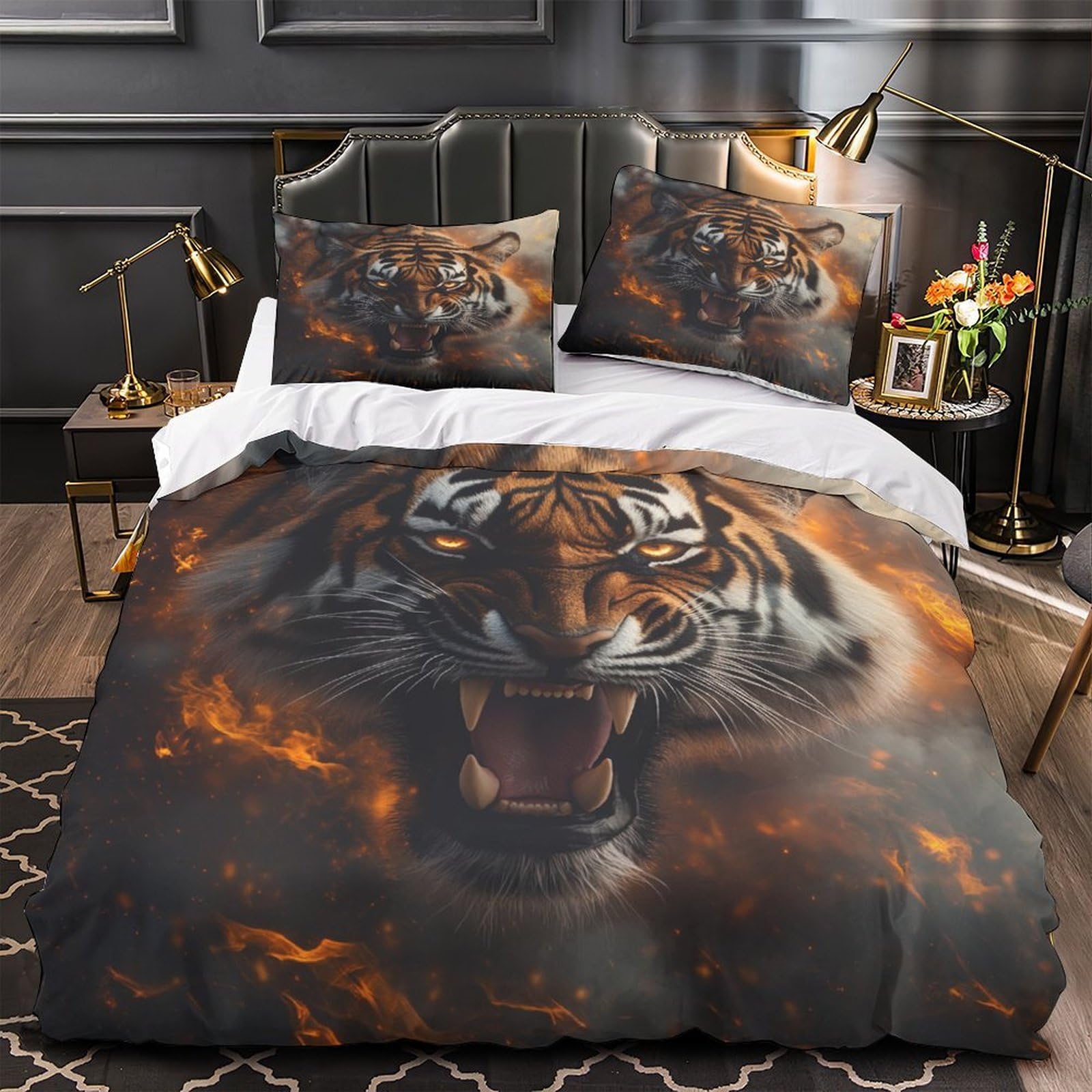 Parure de lit double 200x200cm avec housse de couette imprimée 3D et fermeture éclair pratique
