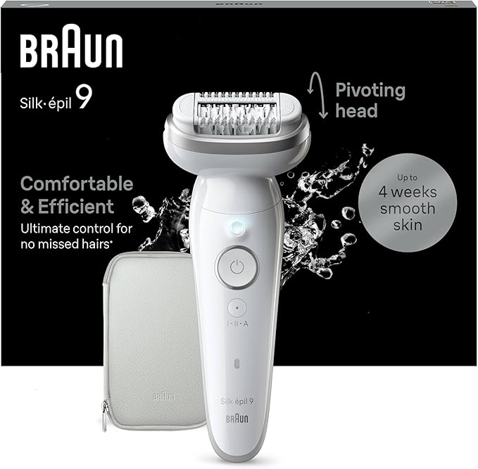 Braun Silk-épil 9 Depilatore Donna, Epilatore Elettrico Donna Con Testina Flessibile Per Una Epilazione Semplice, Wet & Dry, Pelle Liscia a Lungo, 9-011, Bianco/Argento