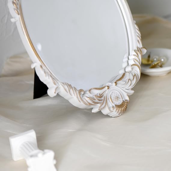 Tstarer Vintage Vanity Makeup Mirror,Table Standing Mirror (White)