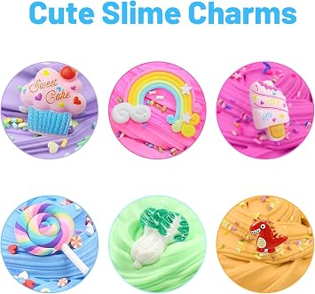 6 Pack Fluffy Butter Slime Kit, Include 6 Pack Cute Mini Charms, DIY Butter Slime Party Gift,Super Soft and Non-Sticky, Stress Relief Toy for Girls and Boys