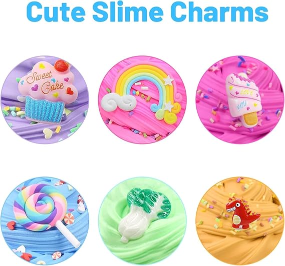 6 Pack Fluffy Butter Slime Kit, Include 6 Pack Cute Mini Charms, DIY Butter Slime Party Gift,Super Soft and Non-Sticky, Stress Relief Toy for Girls and Boys
