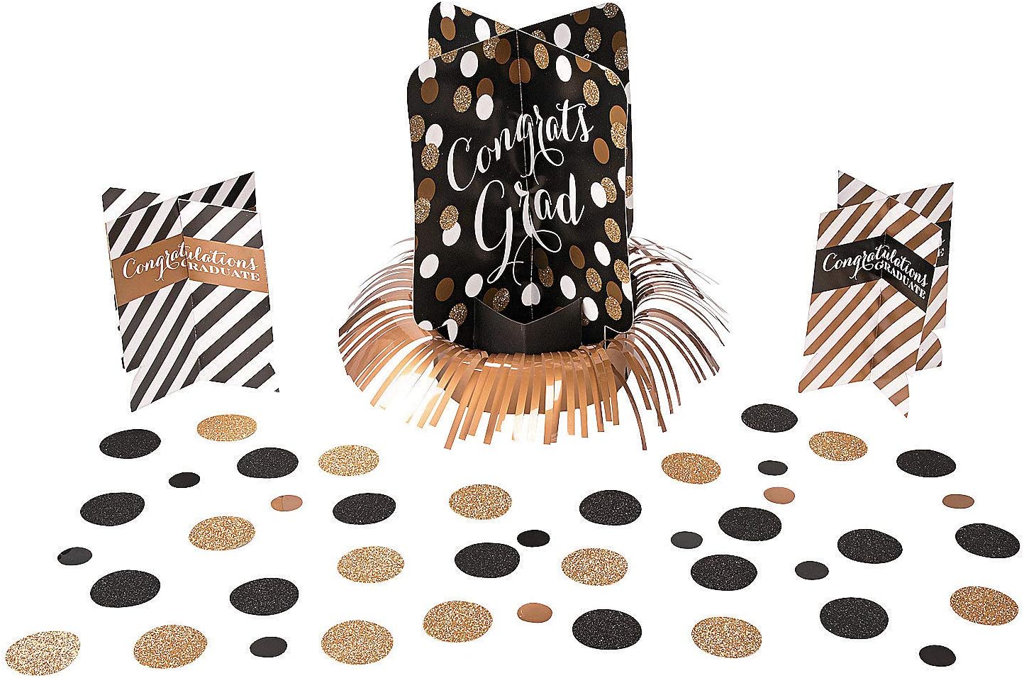 Fun Express - Black & Gold Grad Table Decor Kit for Graduation - Party Decor - General Decor - Centerpieces - Graduation - 23 Pieces