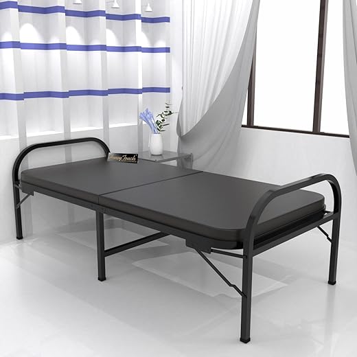 Honey Touch Atlas Folding Bed Single with Double Layer Mattress | No Assembly Required | Foldable Bed for Sleeping/Guests/Rented Apartments/Bedroom (3ft x 6ft, Black)