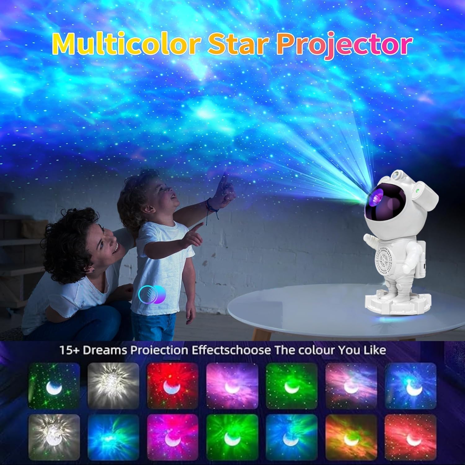 Recsg Proiettore a stella, luce notturna Galaxy, lampadario a nebbia astronauta LED con timer e telecomando, camera da letto, Natale, San Valentino e altri regali per adulti e bambini.… (coloured)