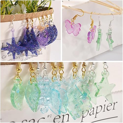 Miniatura 8 de 5 moldes de resina para aretes, 20 ganchos para aretes, 20 anillos de aretes, patrón mixto, estrella, luna, corazón, resina, molde de resina de