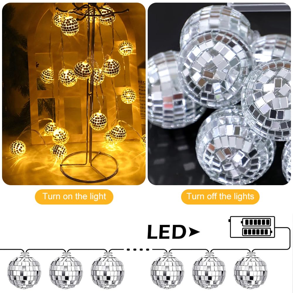 Ledslinger - 10 spiegelbollen - Lamptype: Led, Lichtkleur: Warm wit, Voeding: 3x AA batterij, Geschikt voor: Binnen en buiten
