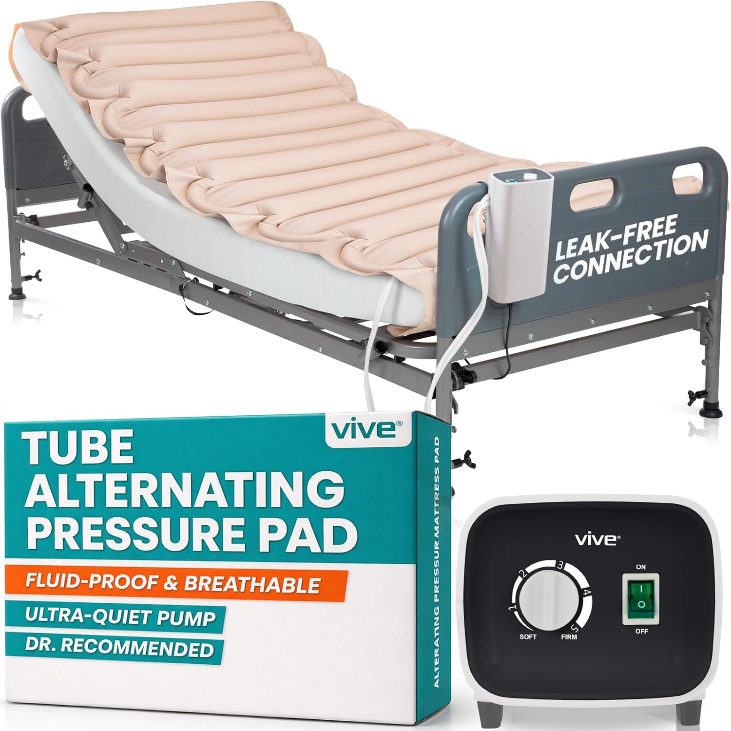 Vive Tube Alternating Air Pressure Mattress Pad - The Original Bed Sore Prevention Solution - Hospital & Home Mattress Topper - Includes Waterproof, Heat Resistant Ulcer Cushion & Whisper Quiet Pump