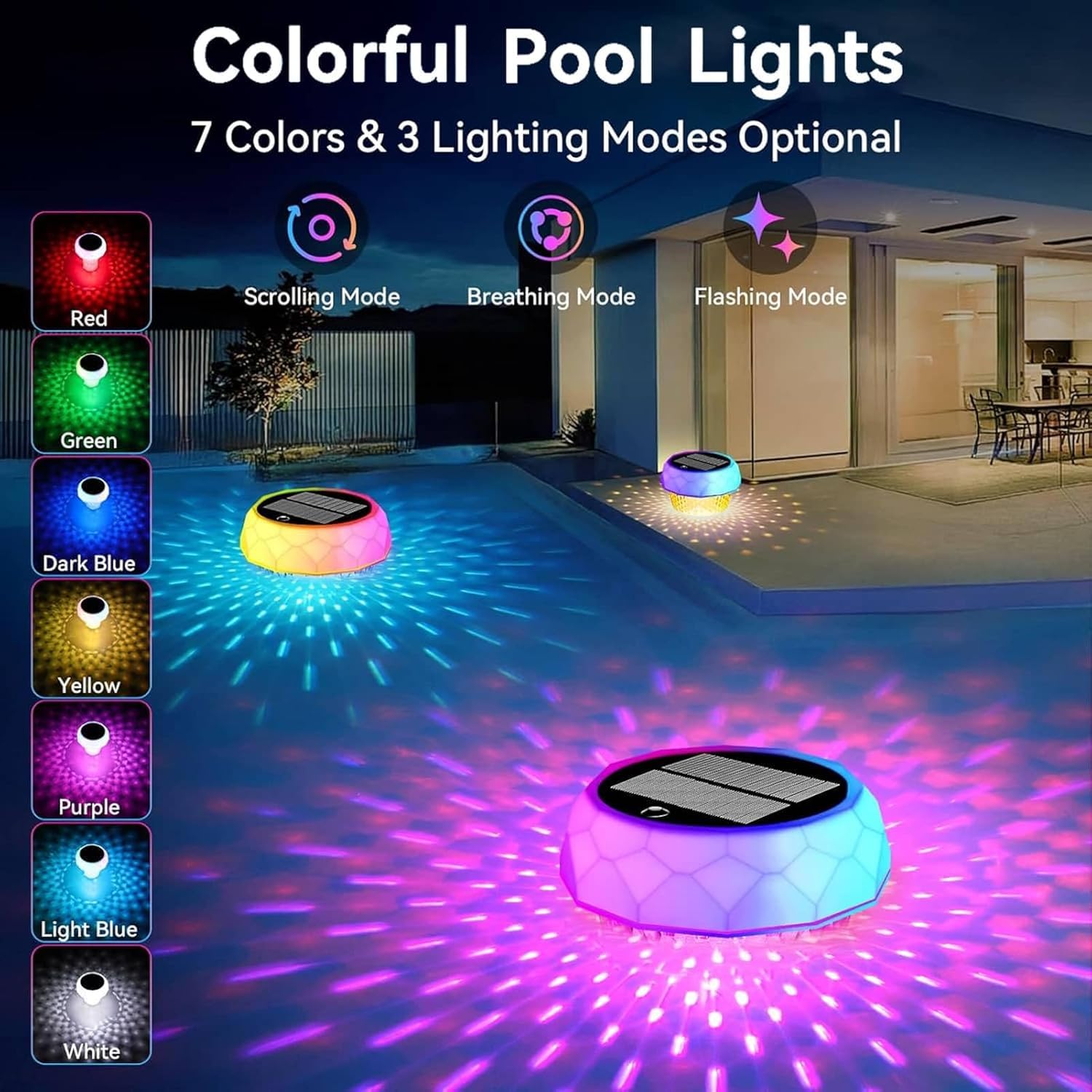 Joycome Poolbeleuchtung Solar Teich Deko, Pool Lichter Unterwasser mit Fernbedienung, Dimmbar Farbwechselnde Schwimmende Poollampe Wasserdicht Floating Pool Lights für Whirlpool Badewanne Garten