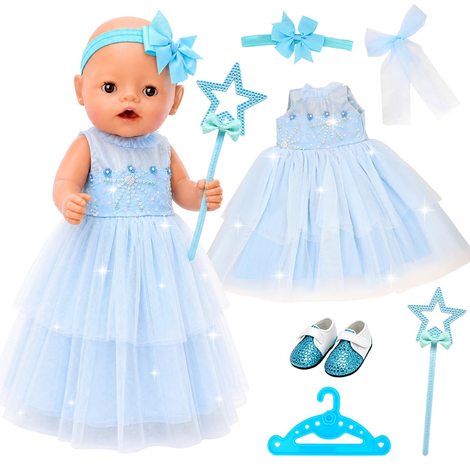 Miunana Doll Clothes Blue Princess Dress for 14-18 inch New Born Baby Dolls