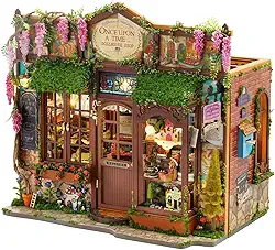 Kit Casa Boneca Miniatura Montar - Modelo Loja Contos Fadas 1:24, Inclui Móveis, Acessórios e Luzes LED, Indicado para Meninos e Meninas a Partir de 14 Anos